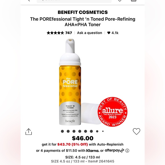 BENEFIT THE PORE PROFESSIONAL TIGHT ‘N TONED - Picture 1 of 13